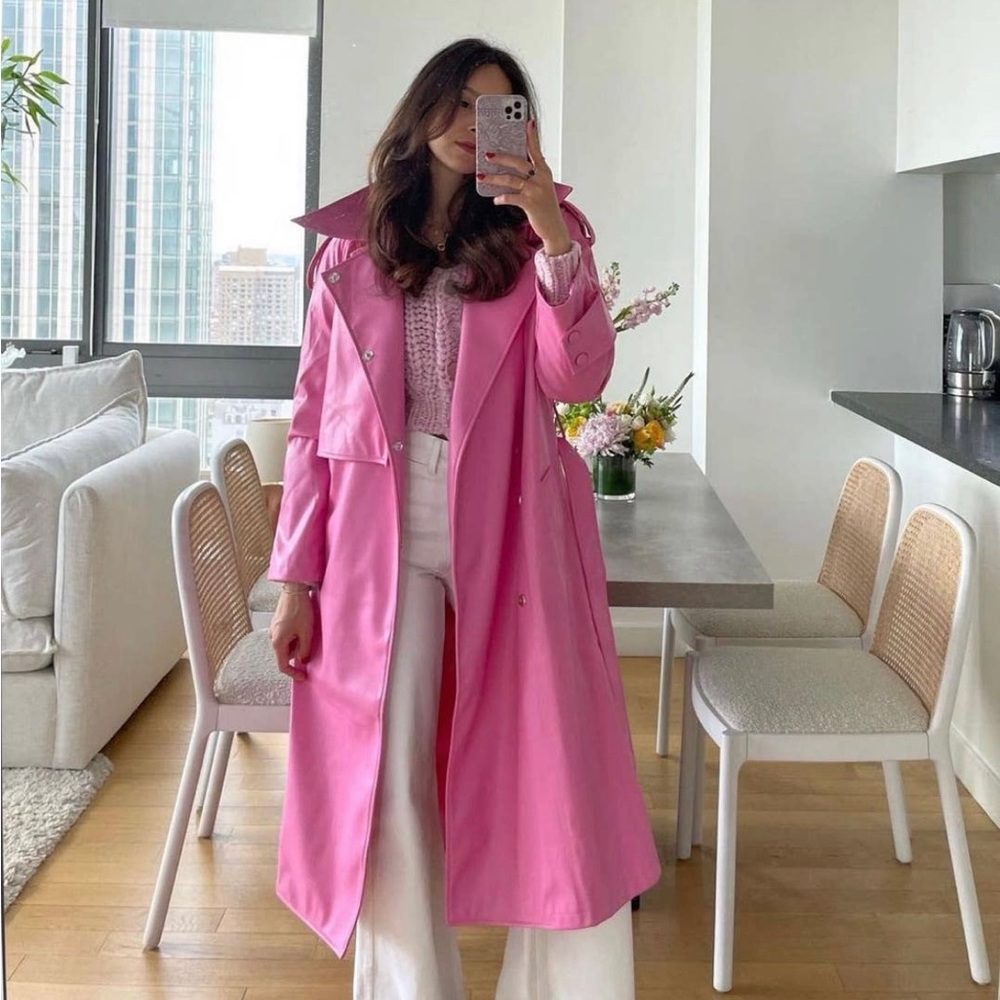 Pink Vegan Leather Trench